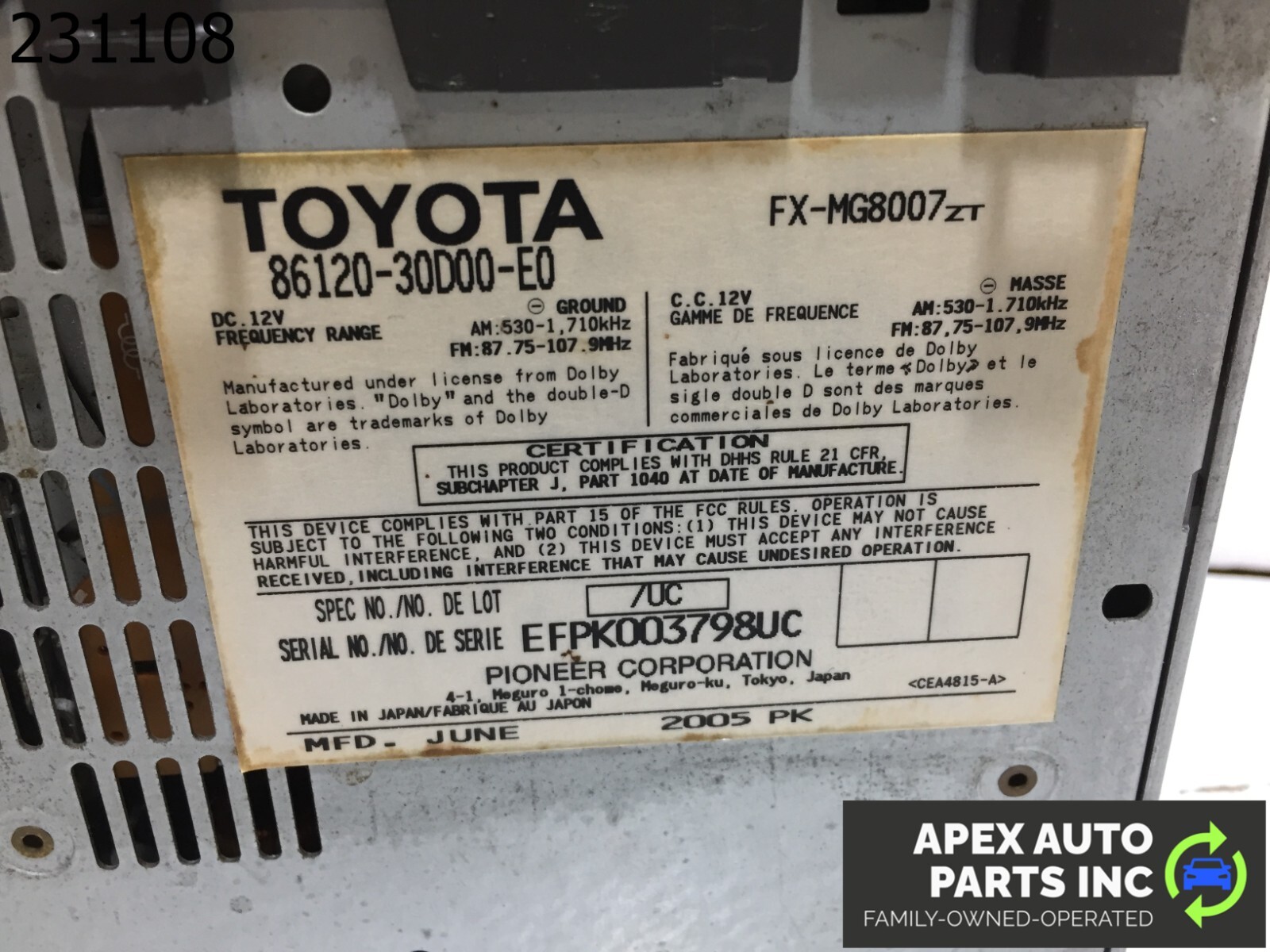 OEM Lexus GS300 2006 FRONT NAVIGATION RADIO STEREO GPS HEADUNIT CD PLAYER - Image 9