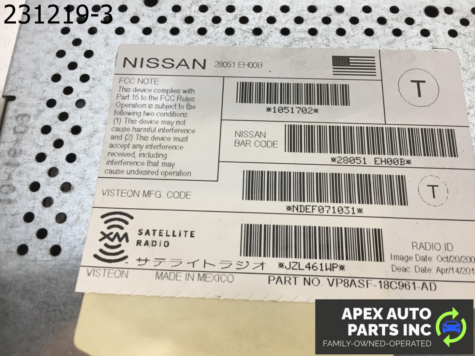 OEM Nissan Maxima 2010 Satellite Radio Receiver Control Module 28051-EH00B N23 - Image 9